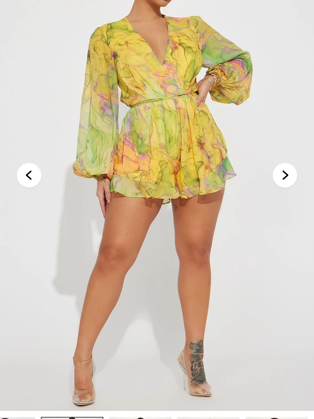 Nwt Large Fashion Nova Yellow Multi Marble Print Romper - Picture 4 of 17